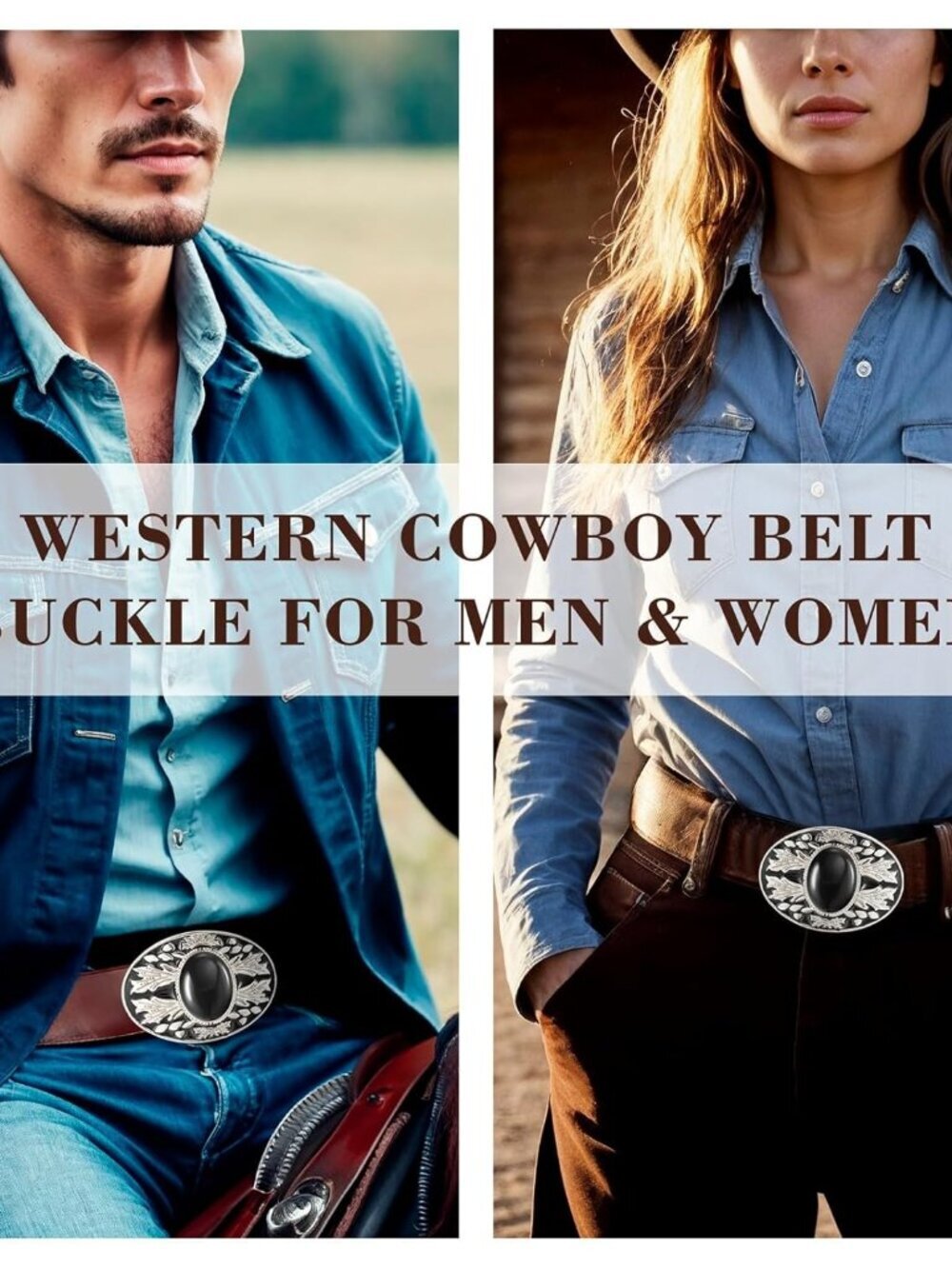 Men's Black 2 Vintage American Western Cowboy Turquoise Stone Belt Buckle - Picture 4 of 6